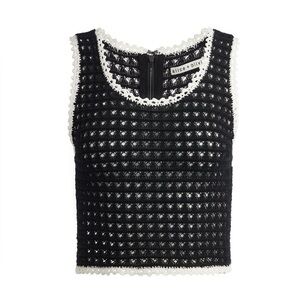 Alice + Olivia Kamila Pointelle Tank - Black/Vanilla